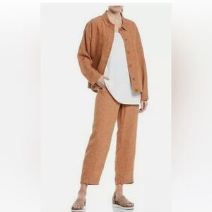 New! Eileen Fisher Washed Organic Linen Declave Button Up Blazer CinnamonSize 3X